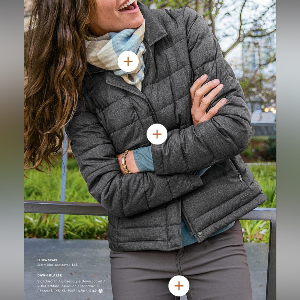 Prana dawn blazer style down jacket in charcoal
